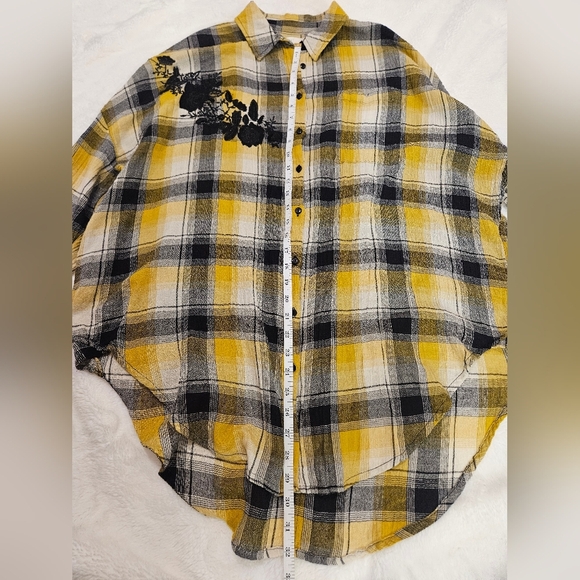 Anthropologie Maeve Embroidered Plaid Buttondown Oversized Tunic Shirt Size XS/S - Picture 11 of 13